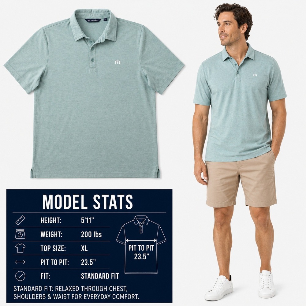 TravisMathew Mens XL Polo Shirt Sage Green Pima Cotton Blend Heathered Golf Tee